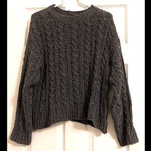🖤 Super Cozy American Eagle Chenille Grey Crew Neck Cable Knit Sweater medium